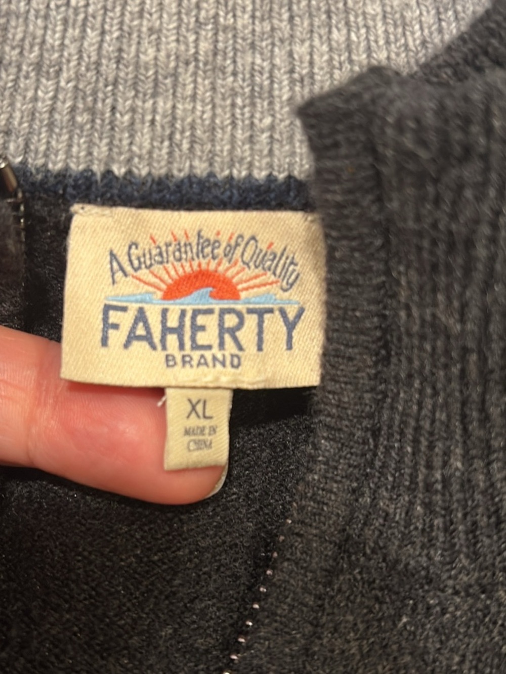 Faherty Charcoal Gray Half-zip Knit Sweater